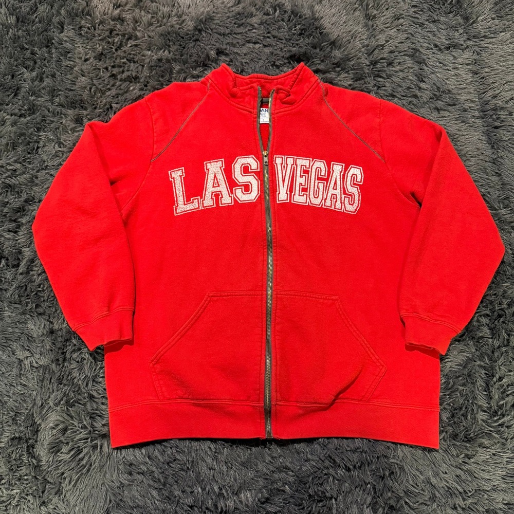 Gildan Premium Cotton Las Vegas Full Zip Sweatshirt Red Mens Large Mock Neck